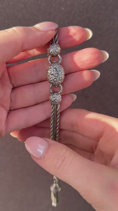 Antique Sterling Silver Albertina Albert Watch Chain Bracelet with Tassel