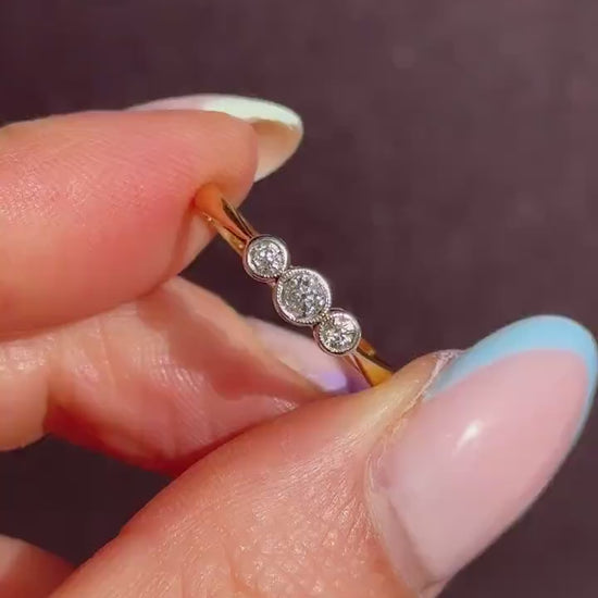 Antique Old Cut Diamond Bezel Set Three Stone 18ct Yellow Gold Ring