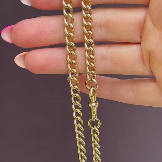 Antique 18ct Yellow Gold Curb Link Dog Clip Chain Necklace | 17.25"