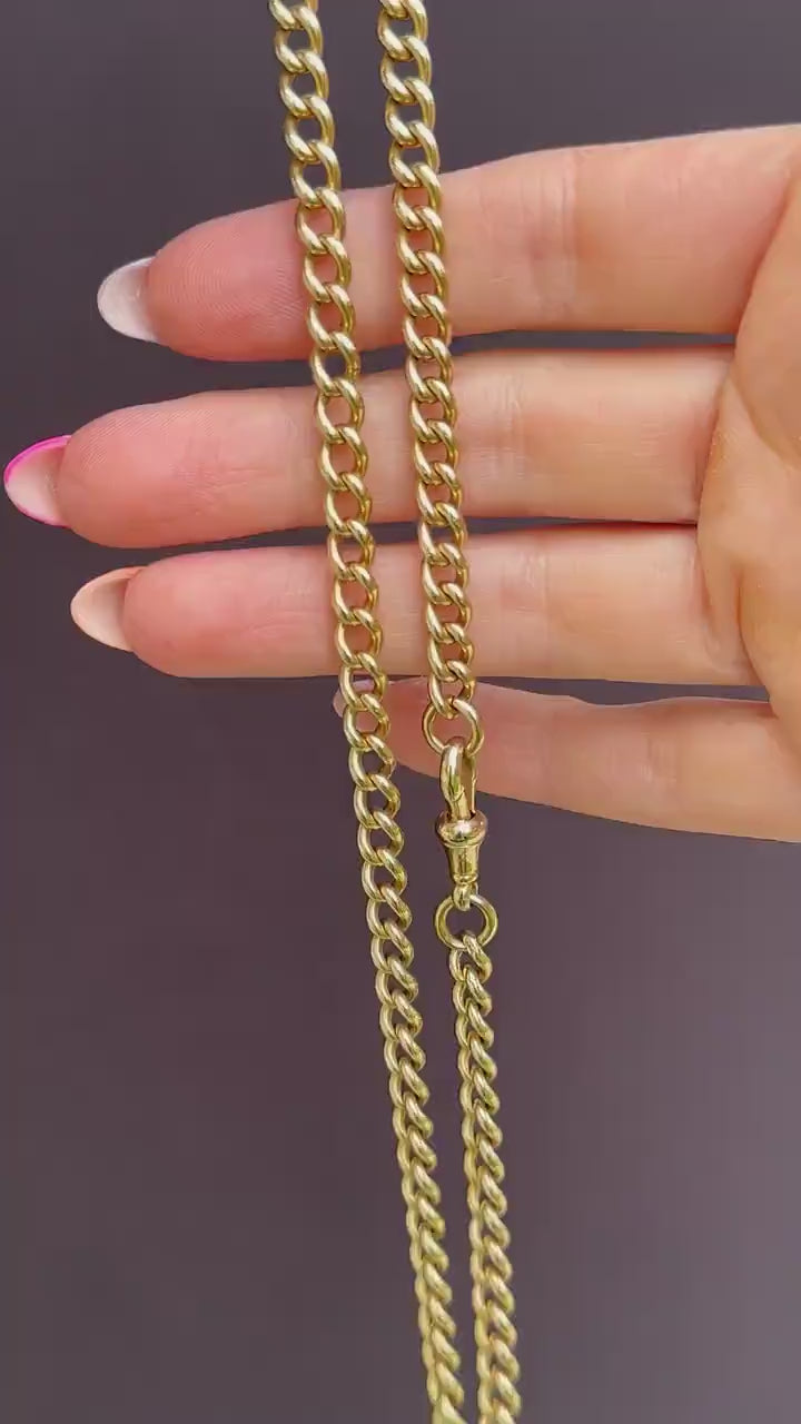 Antique 18ct Yellow Gold Curb Link Dog Clip Chain Necklace | 17.25"