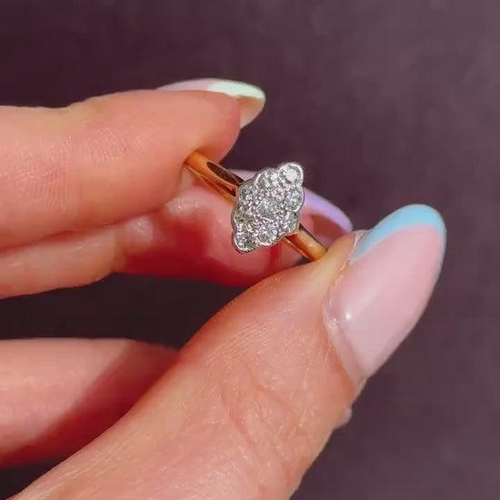 Art Deco Diamond Navette 18ct Gold and Platinum Ring