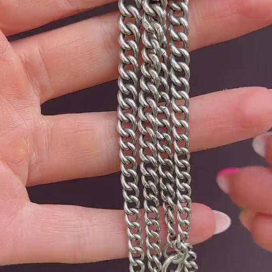 Antique Chester '1910' Sterling Silver Albert Chain Necklace with T-Bar and Dog Clips – 17.5"