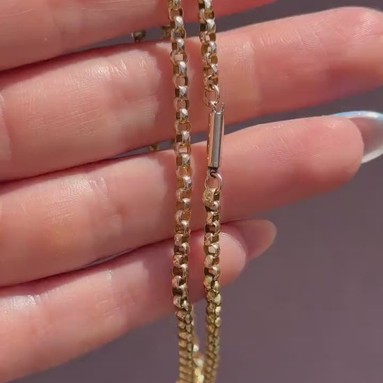 Antique 9ct Gold Faceted Belcher Link Chain Necklace with Barrel Clasp | 18.5"
