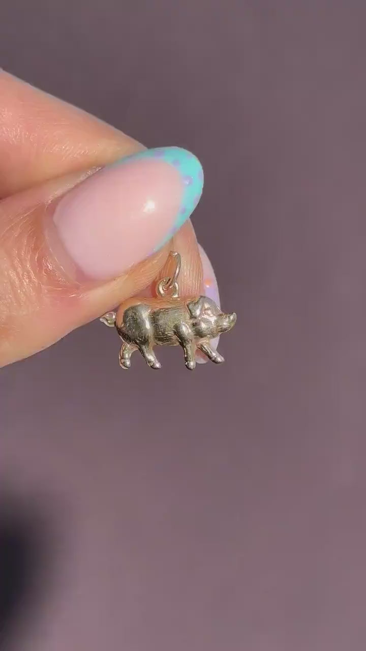 Vintage 9ct Gold Lucky Pig Charm Pendant | London 1966