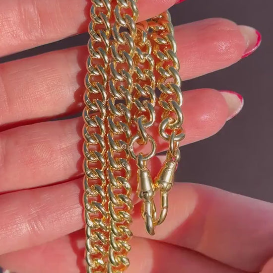 Antique 14.75" Gold on Sterling Silver Curb Albert Watch Chain T-bar Necklace