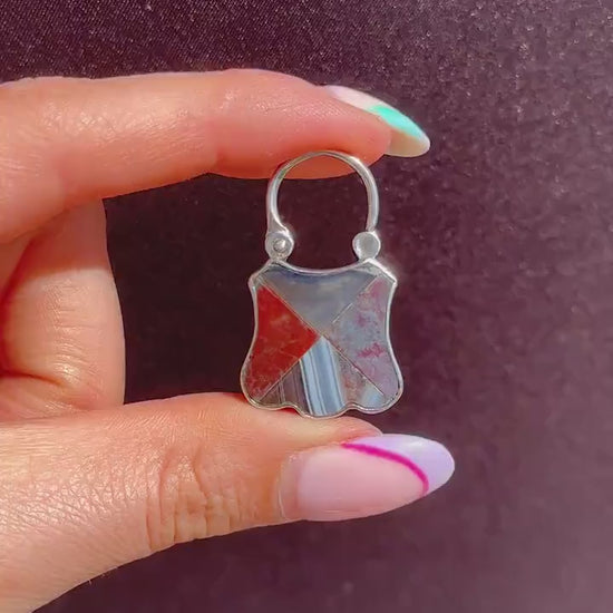 Antique Scottish Agate Engraved Silver Padlock Pendant Charm