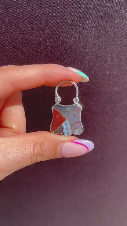 Antique Scottish Agate Engraved Silver Padlock Pendant Charm