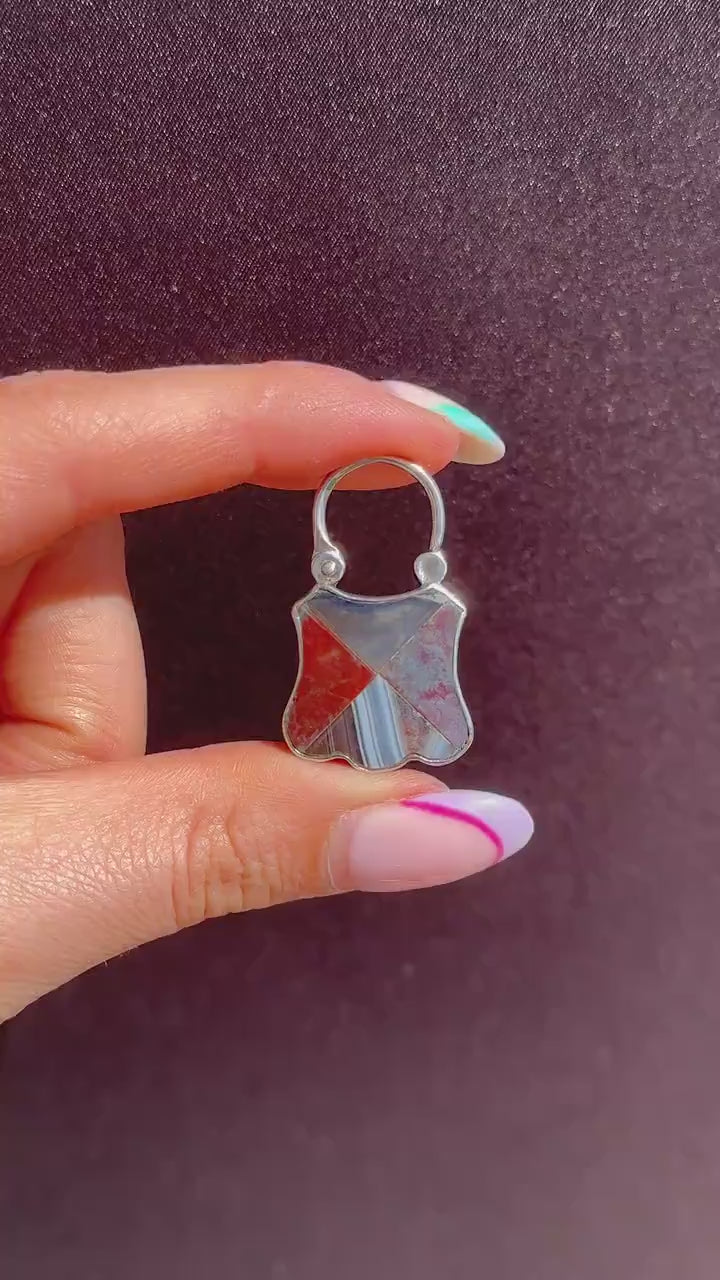 Antique Scottish Agate Engraved Silver Padlock Pendant Charm