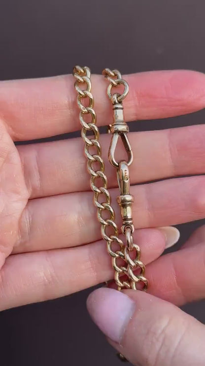 Antique 15ct Gold Curb Link Double Dog Clip Chain Necklace | 16.8"