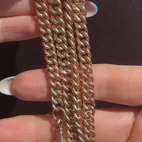 Antique 18.5" 9ct Gold Curb Link Dog Clip Albert Watch Chain Necklace - Dated 1920