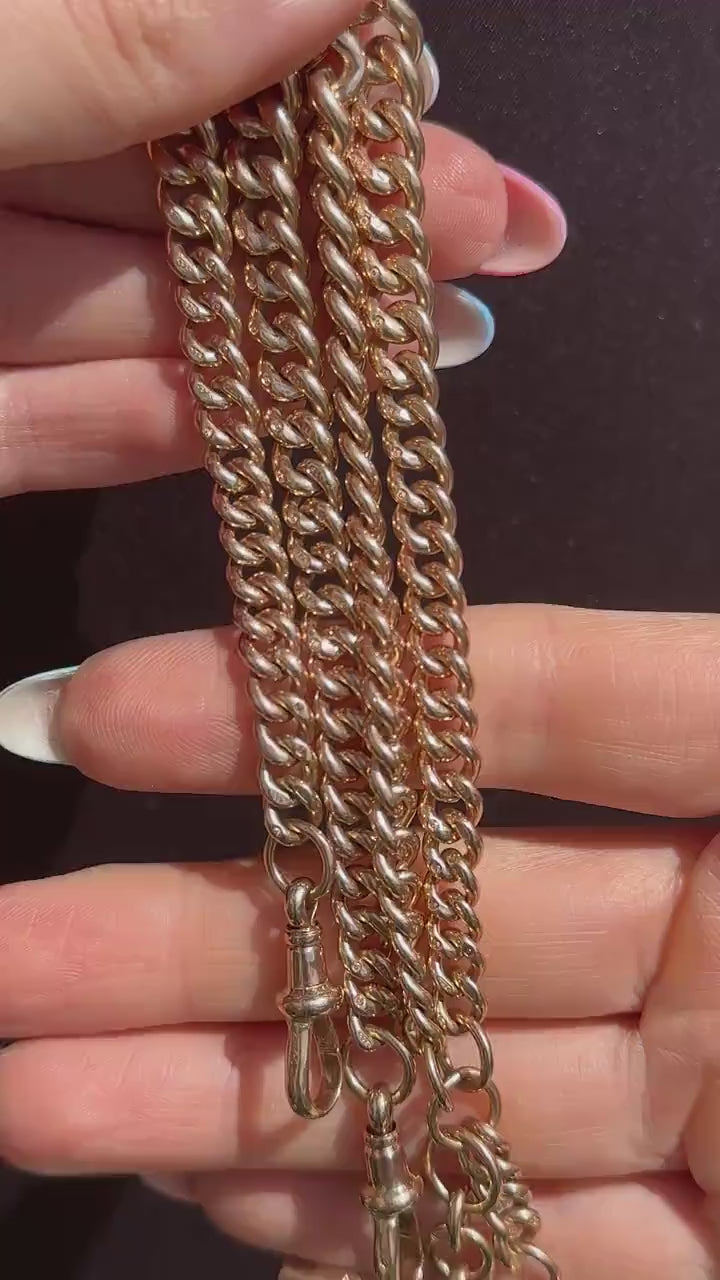 Antique 18.5" 9ct Gold Curb Link Dog Clip Albert Watch Chain Necklace - Dated 1920