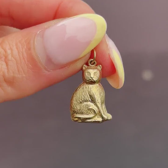 Vintage 9ct Gold Cat Feline Charm Pendant
