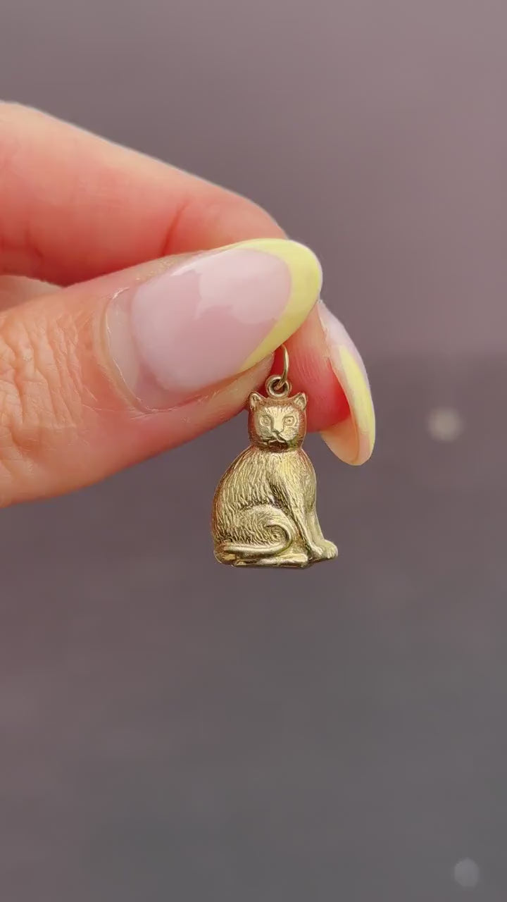 Vintage 9ct Gold Cat Feline Charm Pendant