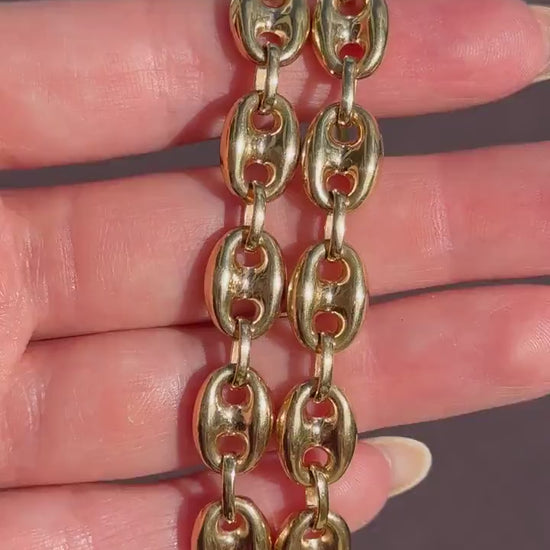 Vintage 9ct Gold 18" Puffy Mariner Anchor Link Chain Necklace