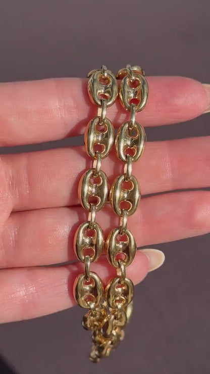 Vintage 9ct Gold 18" Puffy Mariner Anchor Link Chain Necklace
