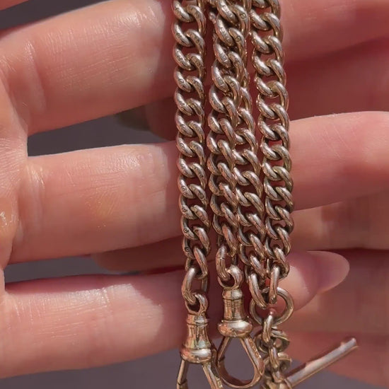 Antique 15.5" 9ct Gold Double Dog Clip Albert Curb Watch Chain Necklace