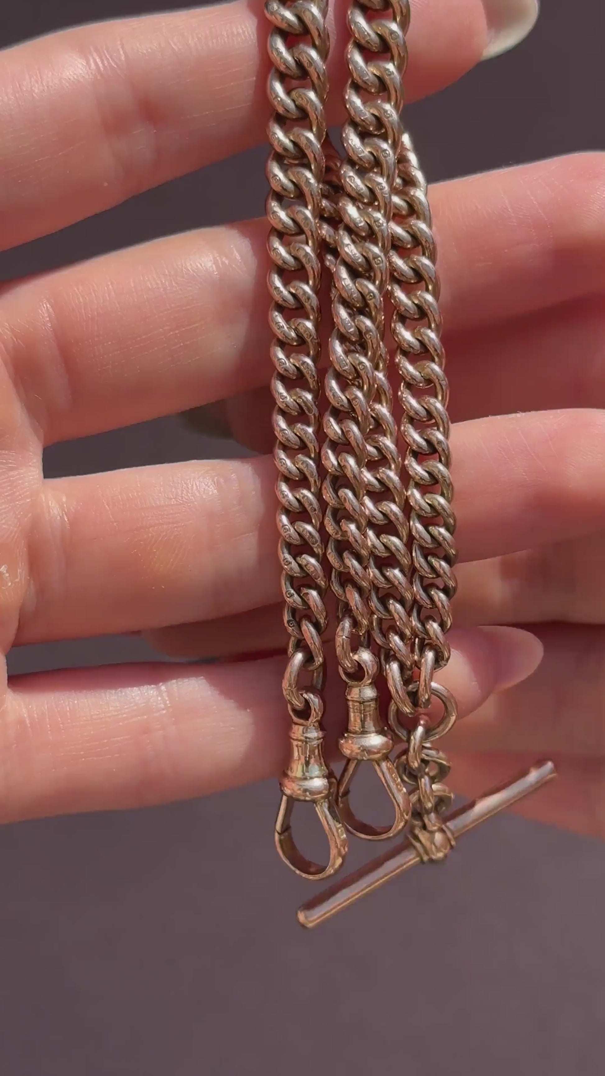 Antique 15.5" 9ct Gold Double Dog Clip Albert Curb Watch Chain Necklace