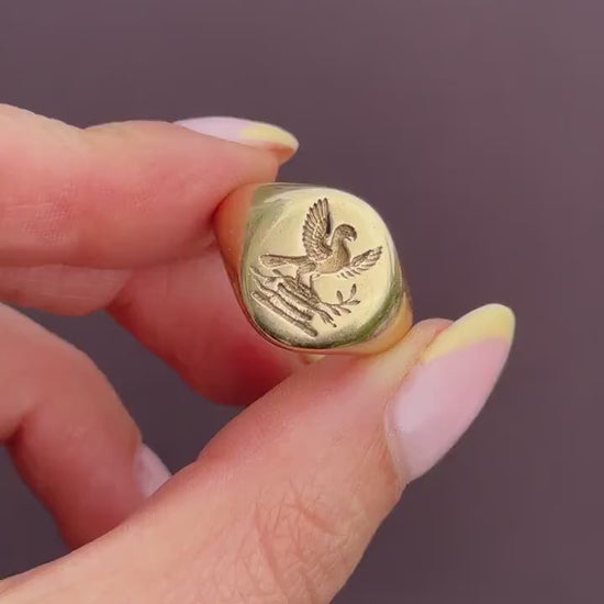 Vintage Heavy Scottish Thistle 18ct Yellow Gold Seal Signet Ring | 13.5g
