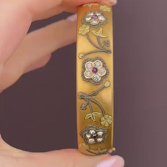 Antique 12ct Gold Filled Floral Paste Bangle Bracelet