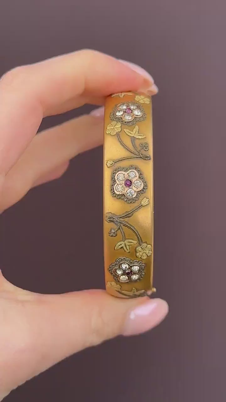 Antique 12ct Gold Filled Floral Paste Bangle Bracelet