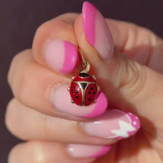 Vintage Italian Ladybug Ladybird Enamel 9ct Gold Charm Pendant