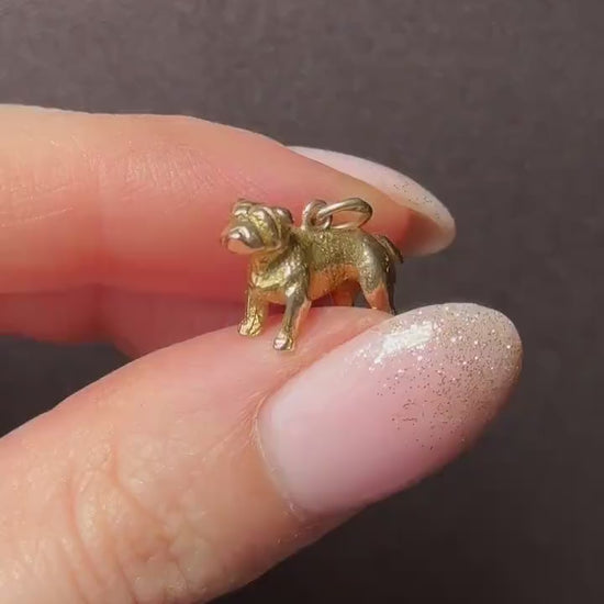 Vintage 9ct Gold Bulldog Dog Charm Pendant | Dated 1956