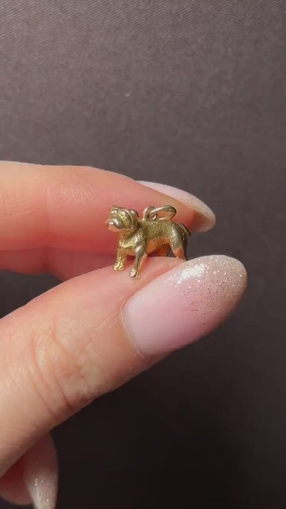 Vintage 9ct Gold Bulldog Dog Charm Pendant | Dated 1956