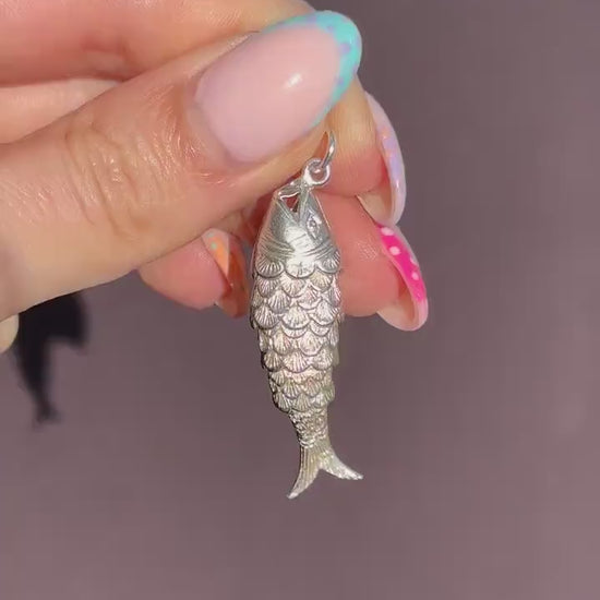 Vintage Silver Articulated Fish Charm Pendant
