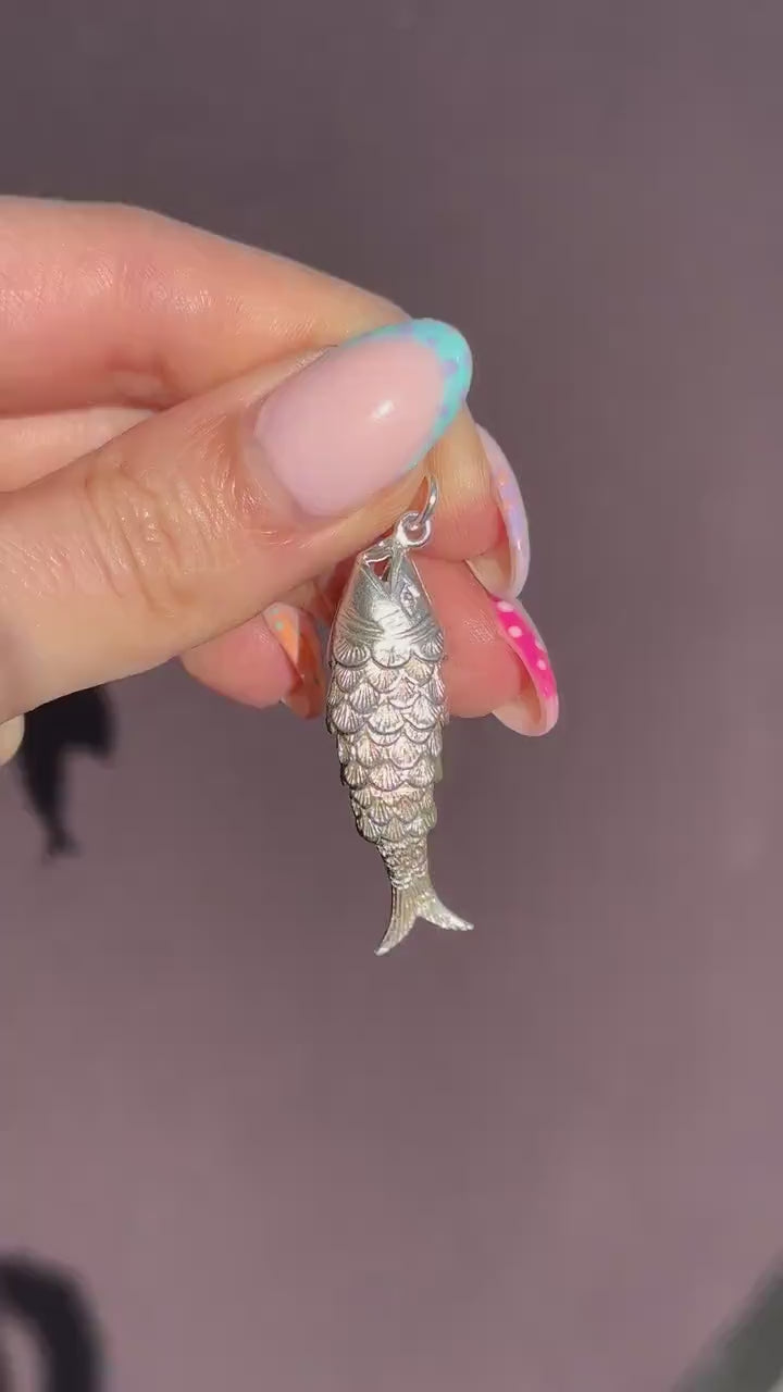 Vintage Silver Articulated Fish Charm Pendant