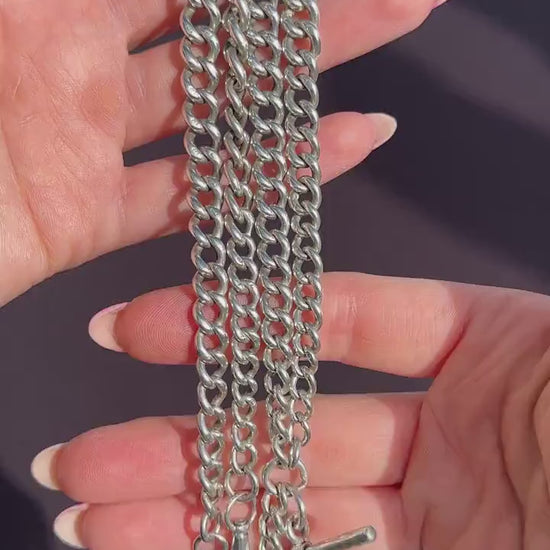 Antique 83g Sterling Silver Chunky Curb Link Albert Watch Chain Necklace – 25"