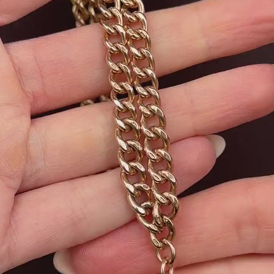 Vintage 17.75" 9ct Rose Gold Curb Link Double Albert Watch Chain Necklace