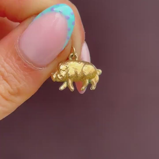 Vintage 9ct Gold Lucky Pig Charm Pendant | Birmingham 1975