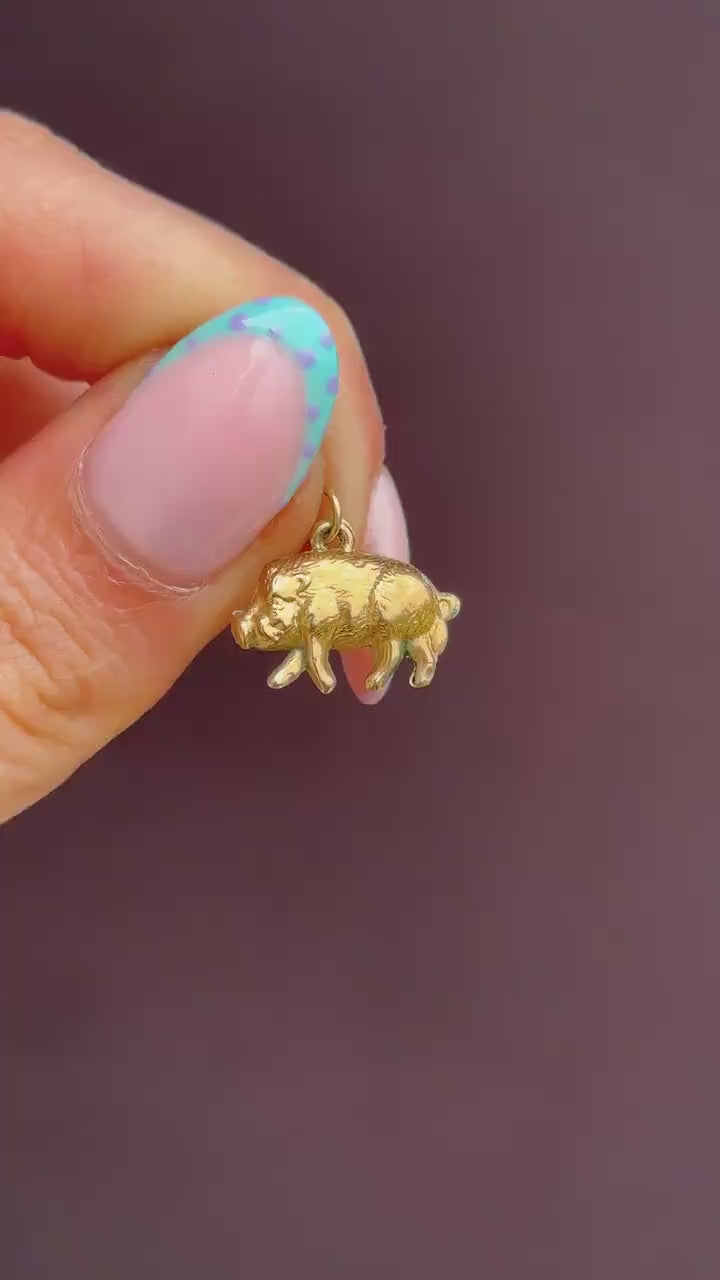 Vintage 9ct Gold Lucky Pig Charm Pendant | Birmingham 1975