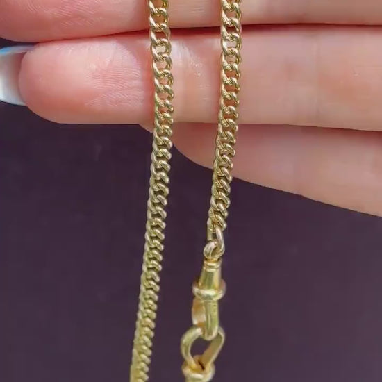 Antique 18ct Yellow Gold Curb Link Chain Necklace with Double Dog Clip Fastening - 13.75"