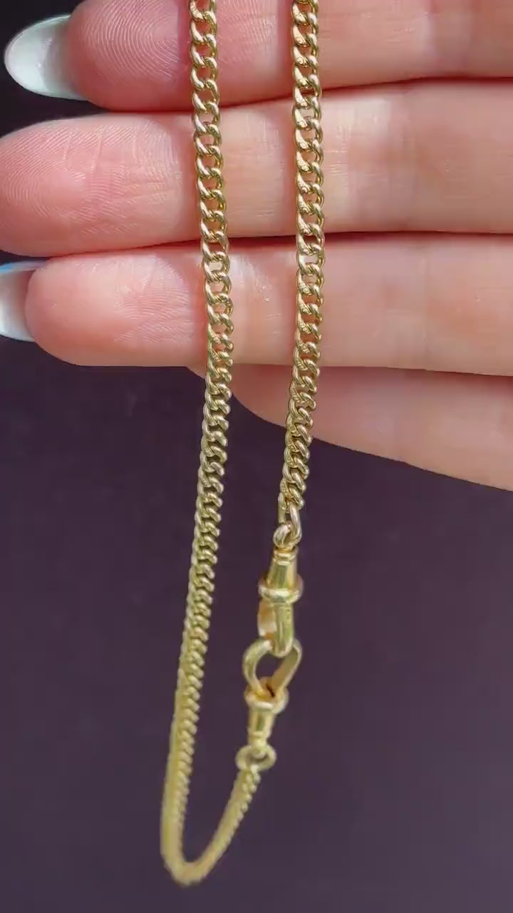 Antique 18ct Yellow Gold Curb Link Chain Necklace with Double Dog Clip Fastening - 13.75"