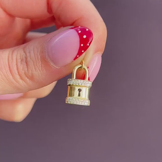 Vintage 18ct Yellow Gold Diamond Padlock Charm Pendant