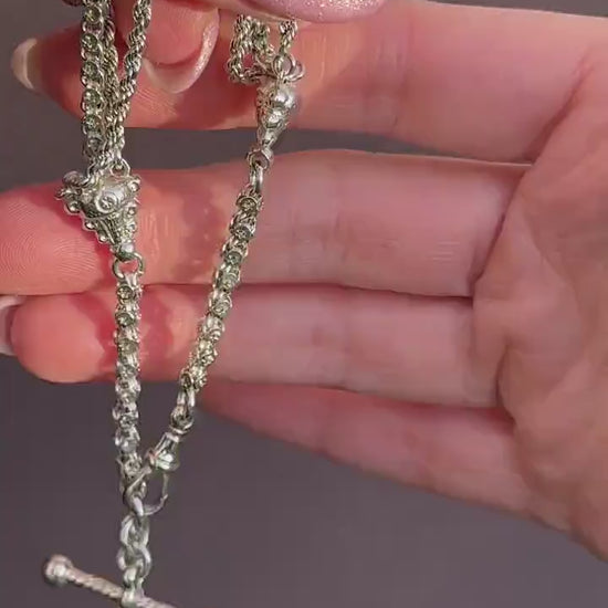 Antique Silver Multi-Strand Albertina Albert Chain Bracelet with Heart