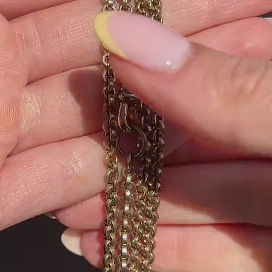 Antique 18ct Rolled Gold Rolo Link Guard Muff Chain Necklace with Dog Clip | 56"