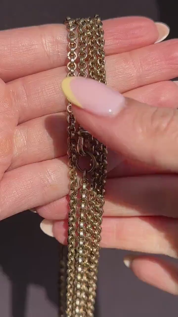 Antique 18ct Rolled Gold Rolo Link Guard Muff Chain Necklace with Dog Clip | 56"