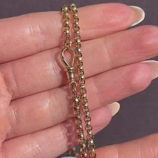 Antique Victorian 9ct Gold Faceted Belcher Link Chain Necklace with Dog Clip | 21"