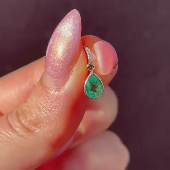 0.58ct Natural Colombian Emerald Platinum Drop Pendant Charm