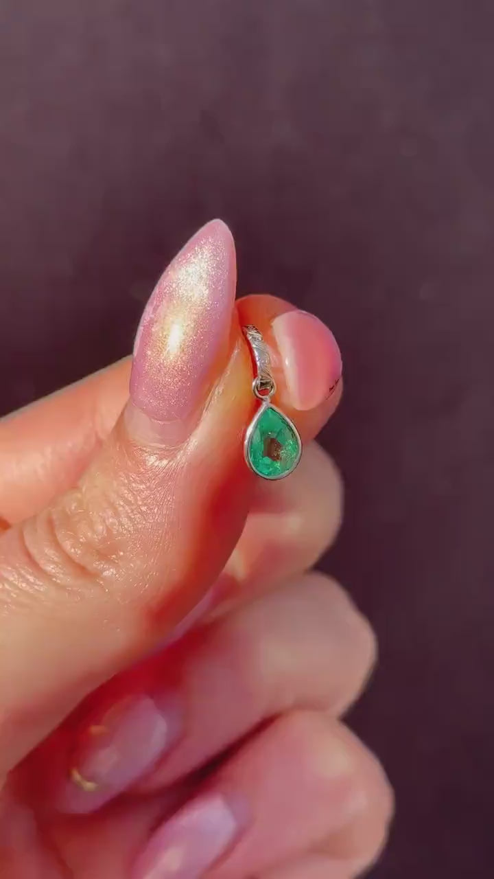 0.58ct Natural Colombian Emerald Platinum Drop Pendant Charm