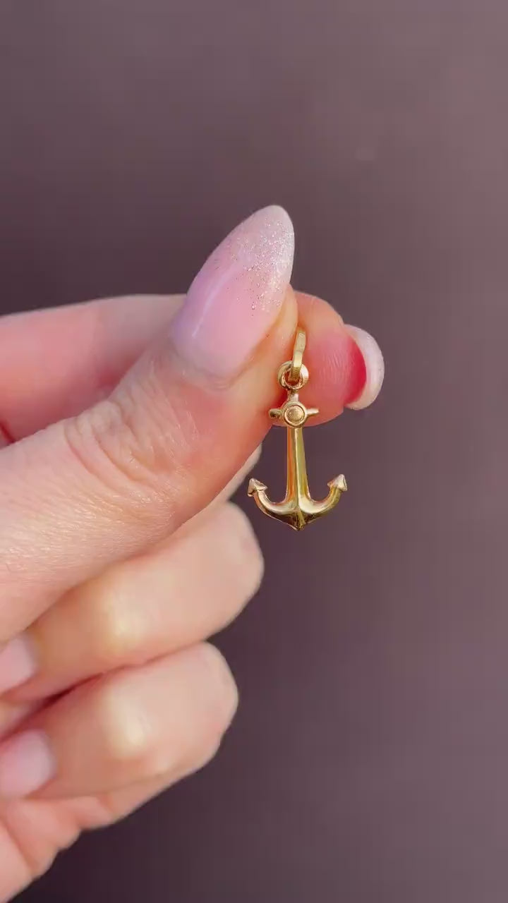 Vintage 18ct Yellow Gold Anchor Nautical Charm Pendant