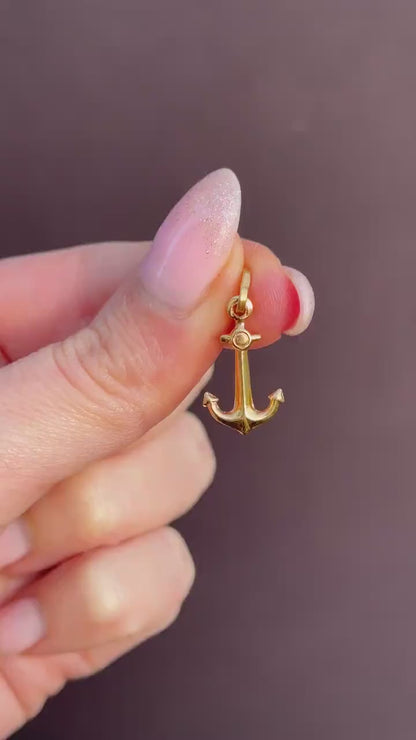 Vintage 18ct Yellow Gold Anchor Nautical Charm Pendant