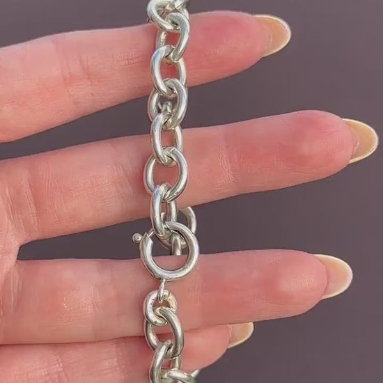 Vintage Sterling Silver Oval Cable Link Bracelet with Bolt Ring | 7.5"