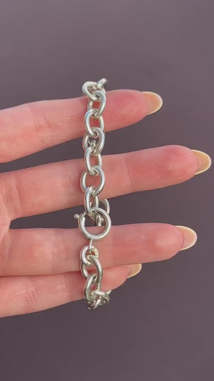 Vintage Sterling Silver Oval Cable Link Bracelet with Bolt Ring | 7.5"