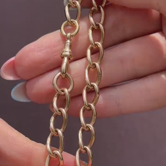 Antique 15ct Gold Oval Curb Bracelet with Dog Clip | 8"