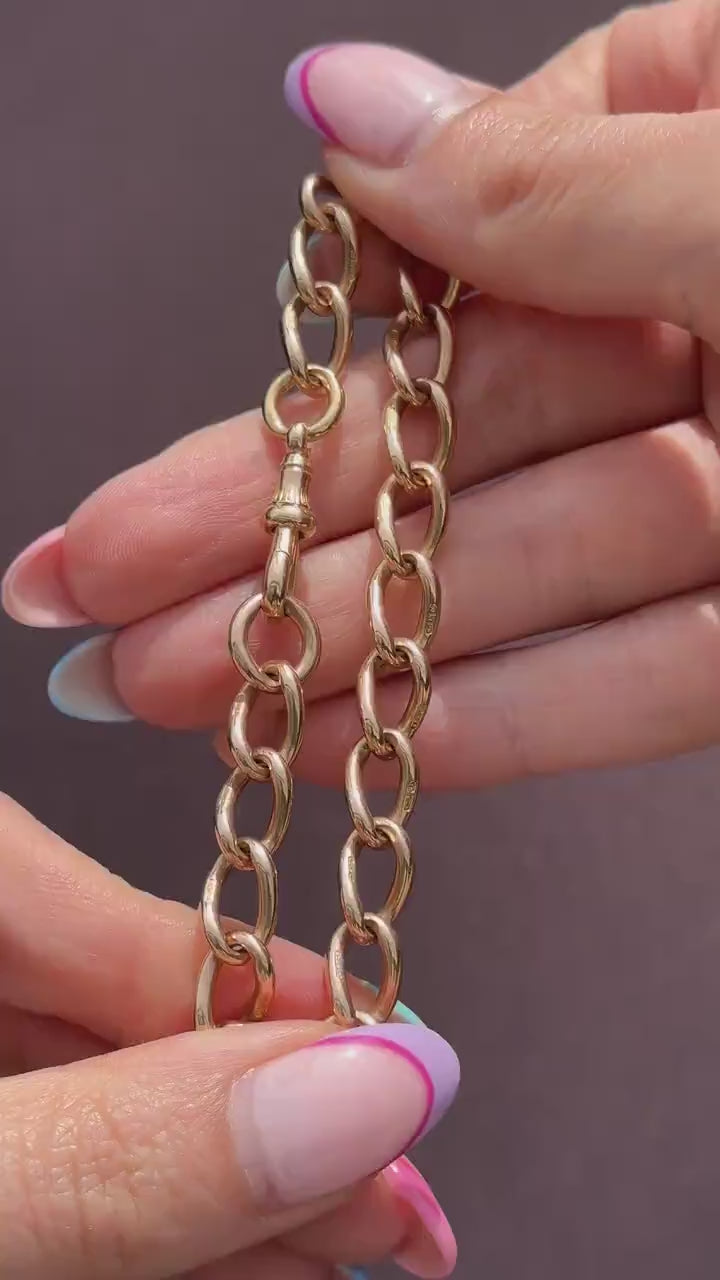 Antique 15ct Gold Oval Curb Bracelet with Dog Clip | 8"