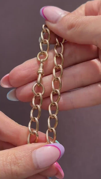 Antique 15ct Gold Oval Curb Bracelet with Dog Clip | 8"