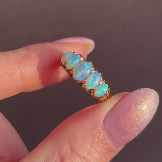 Antique Edwardian Natural Opal Five Stone 18ct Gold Ring